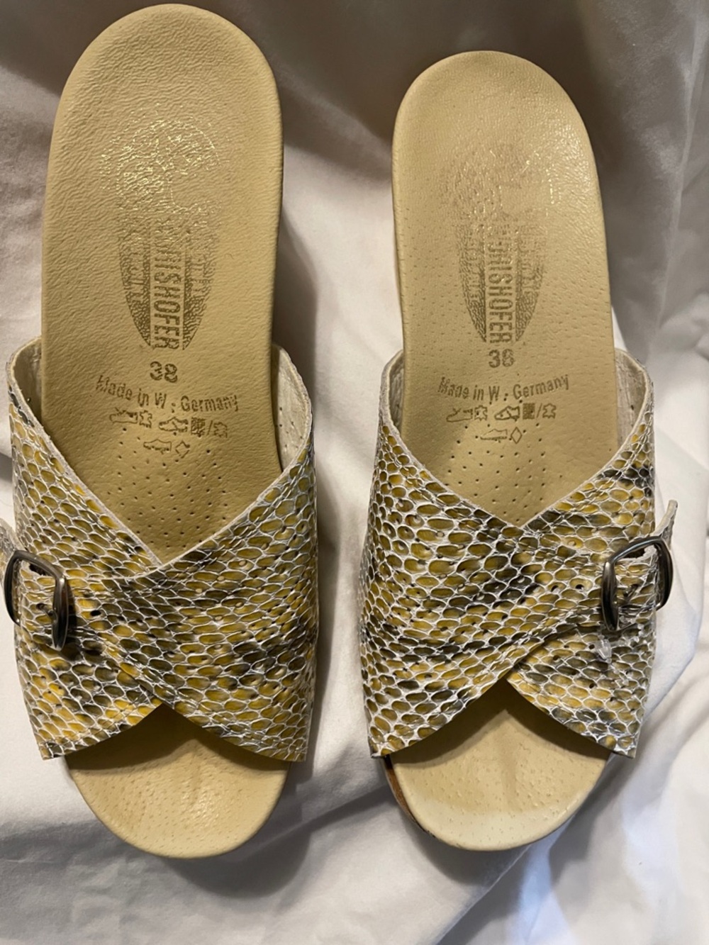 Worishofer Sandal Slide in Yellow Snake Print - Made in W. Germany